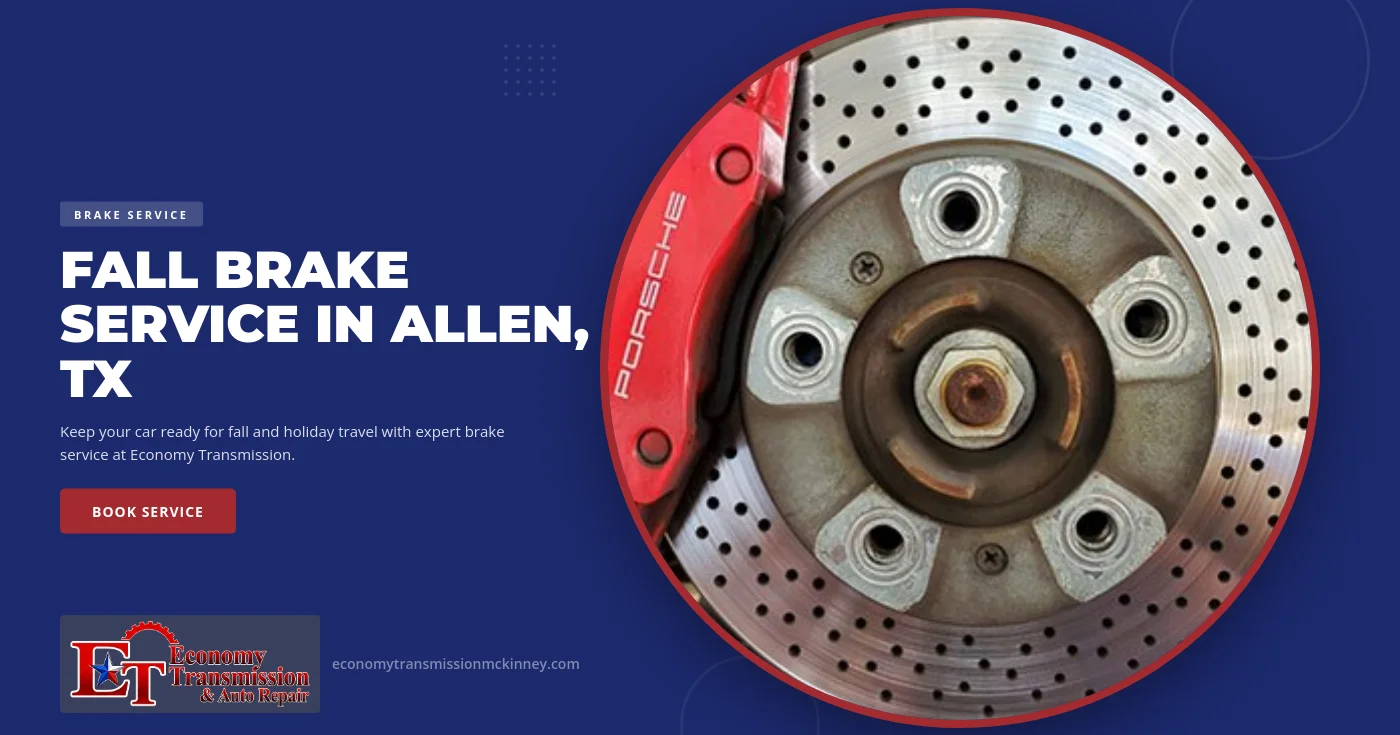 ASE-certified technician inspecting brake pads and rotors on a vehicle lifted at an Allen, TX auto repair shop.
